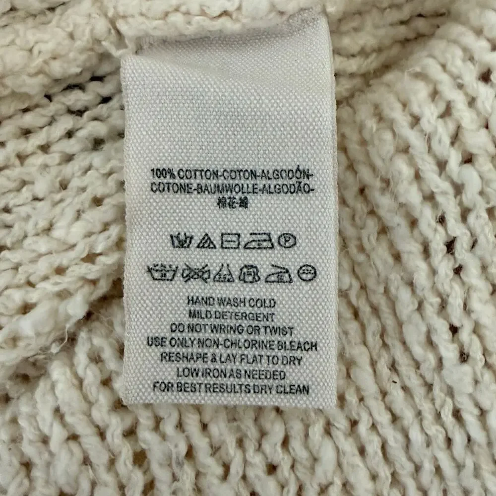 Free People Open Knit Cream Sweater‎ Size XS Boho High Low Lightweight Festival